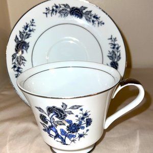 Canton Blue Fine China Coffee Cup And Saucer 3558 Made In Japan Blue & White